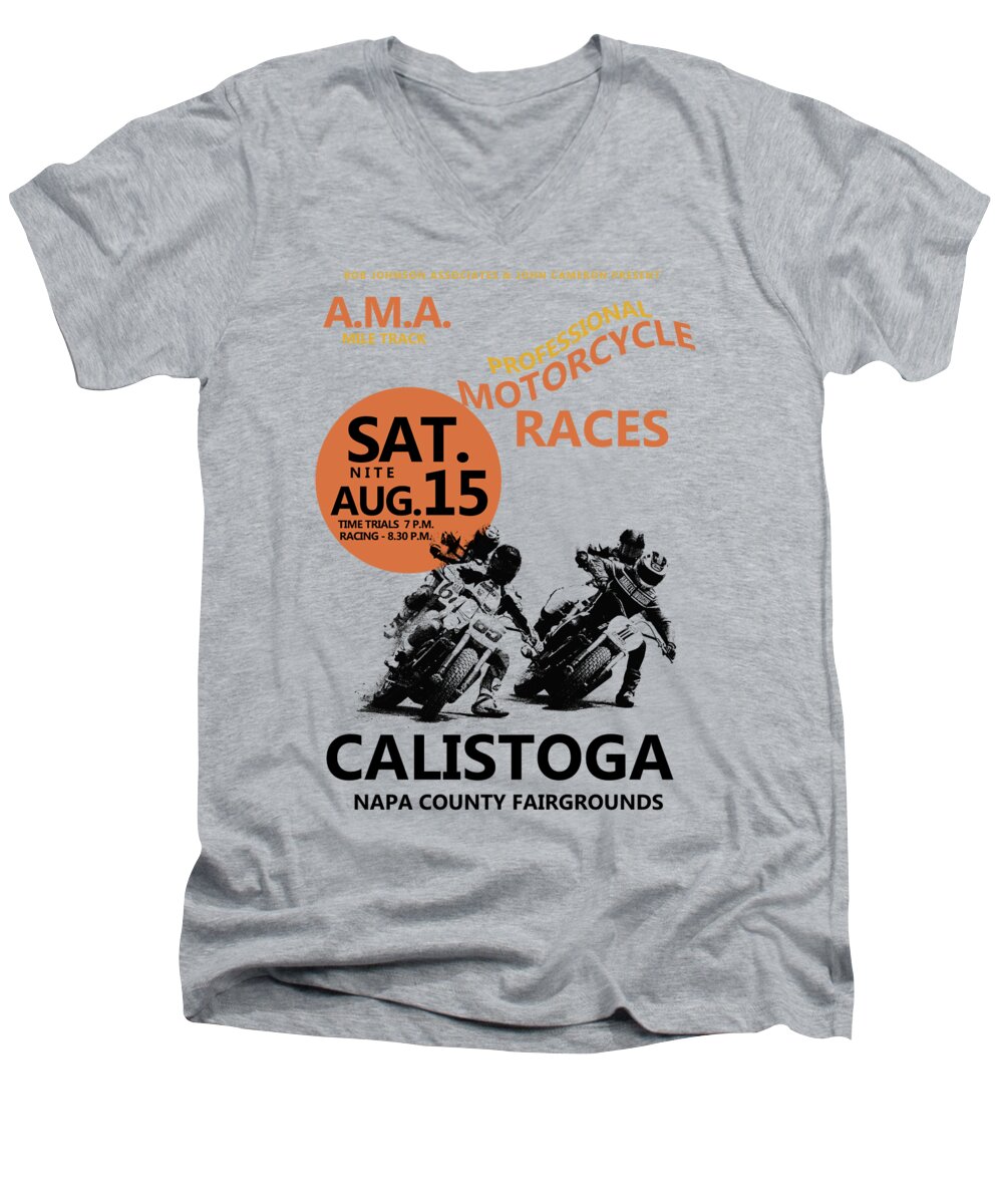 Transport Men's V-Neck T-Shirt featuring the photograph Calistoga Motorcycle Races by Mark Rogan