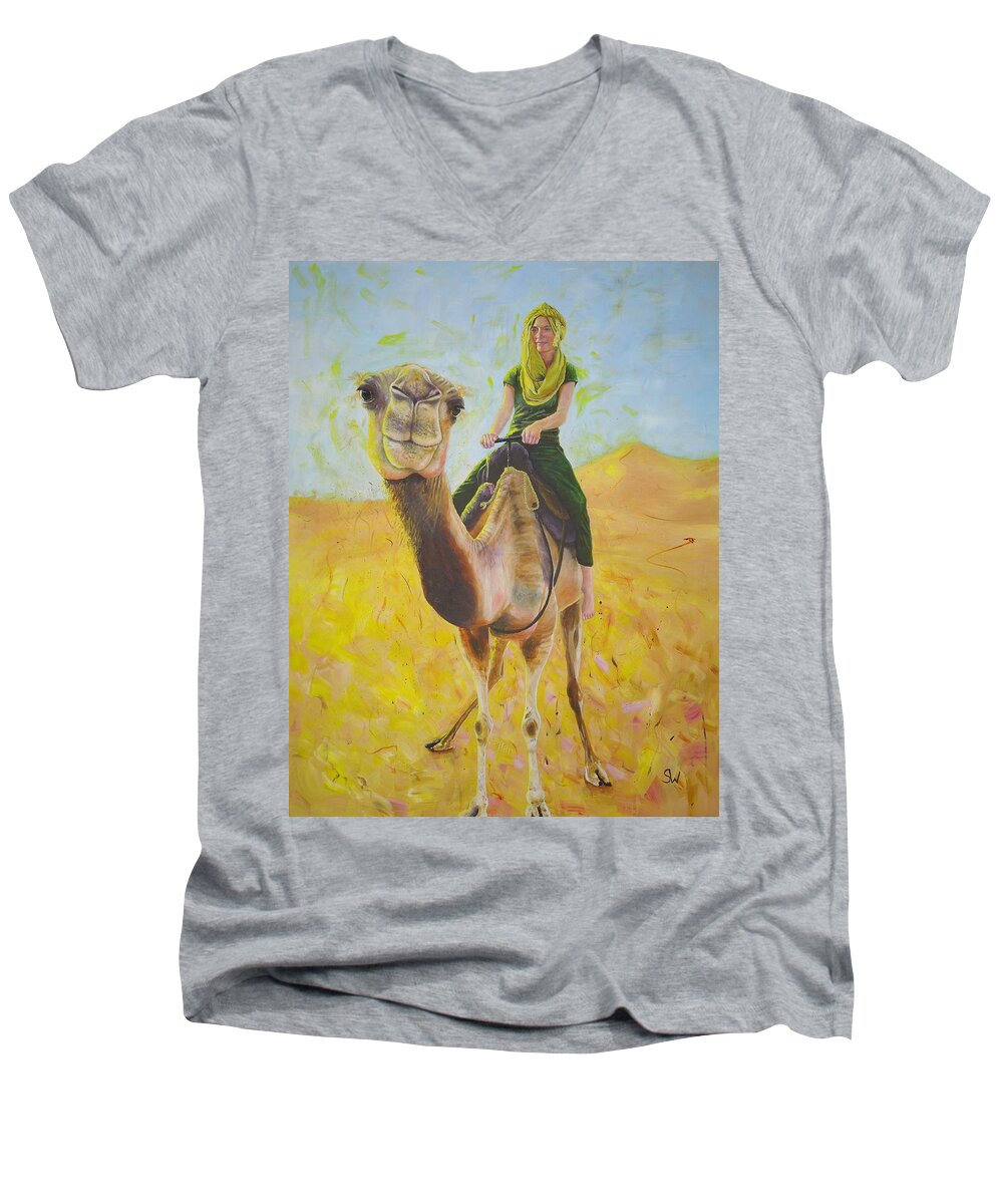 Art Men's V-Neck T-Shirt featuring the painting Camel at work by Shirley Wellstead