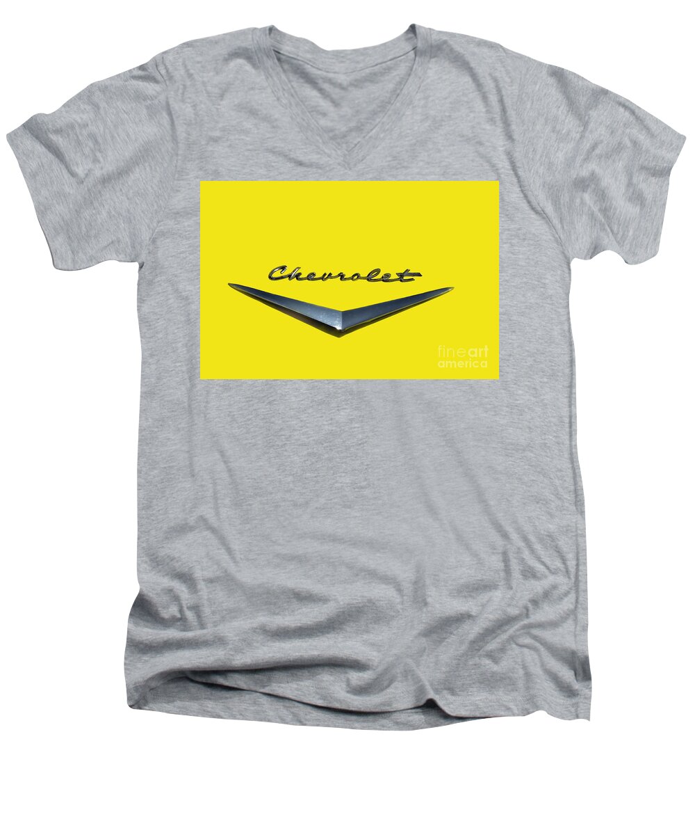 Car Men's V-Neck T-Shirt featuring the photograph Canary Yellow Chevrolet by Andrea Kollo