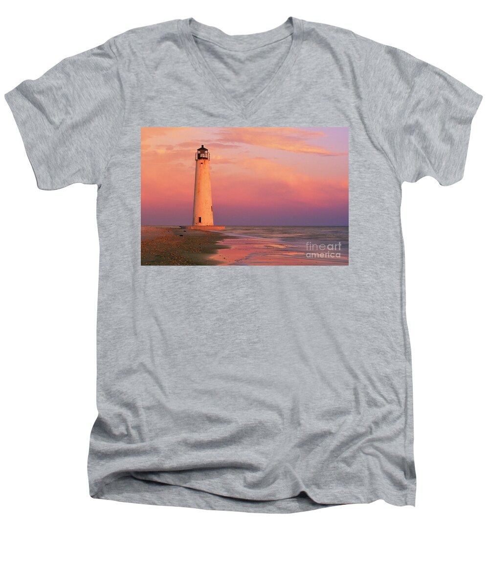 Sunset Men's V-Neck T-Shirt featuring the photograph Cape Saint George Lighthouse - FS000117 by Daniel Dempster
