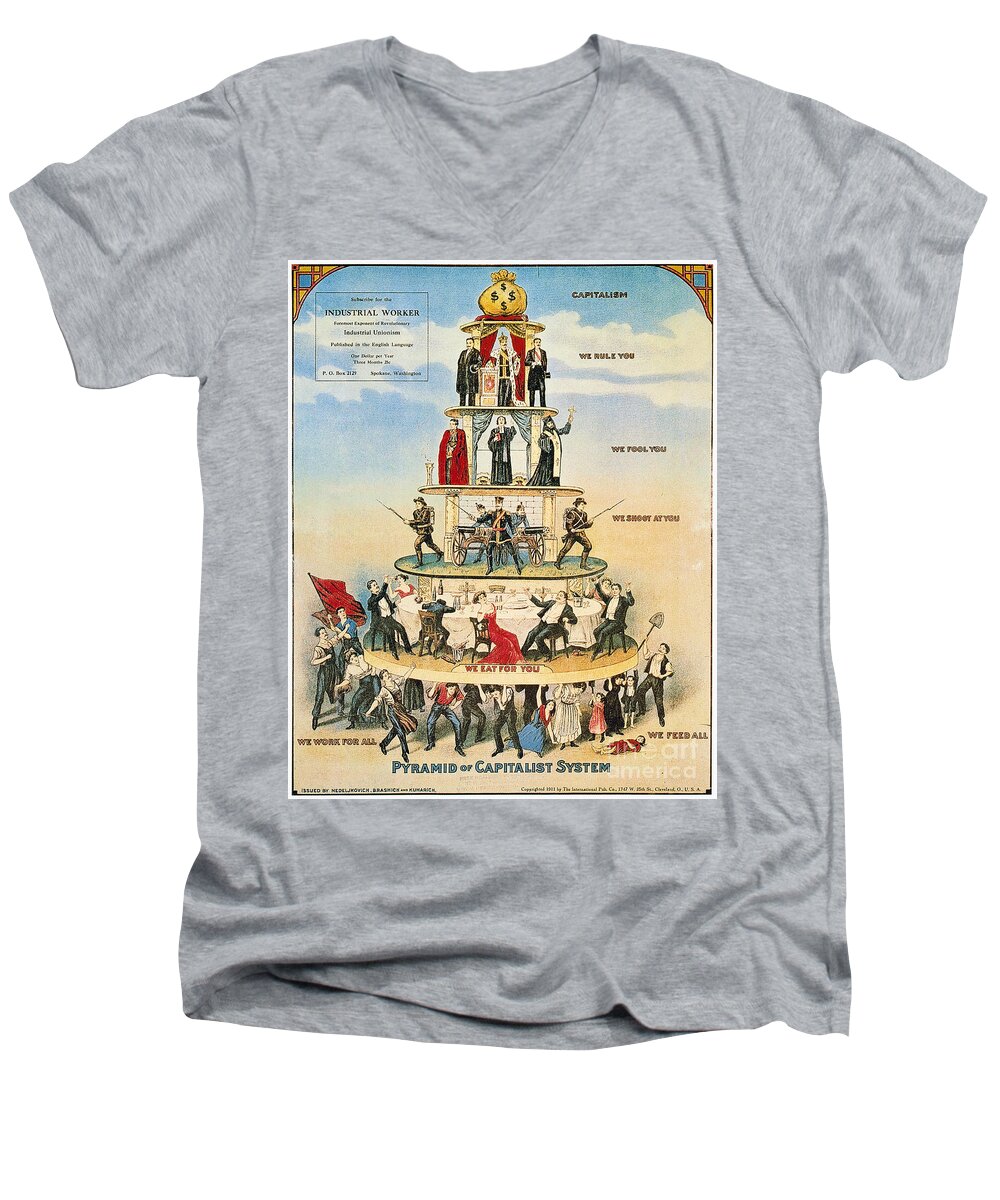 1911 Men's V-Neck T-Shirt featuring the drawing Capitalist Pyramid, 1911 by Granger