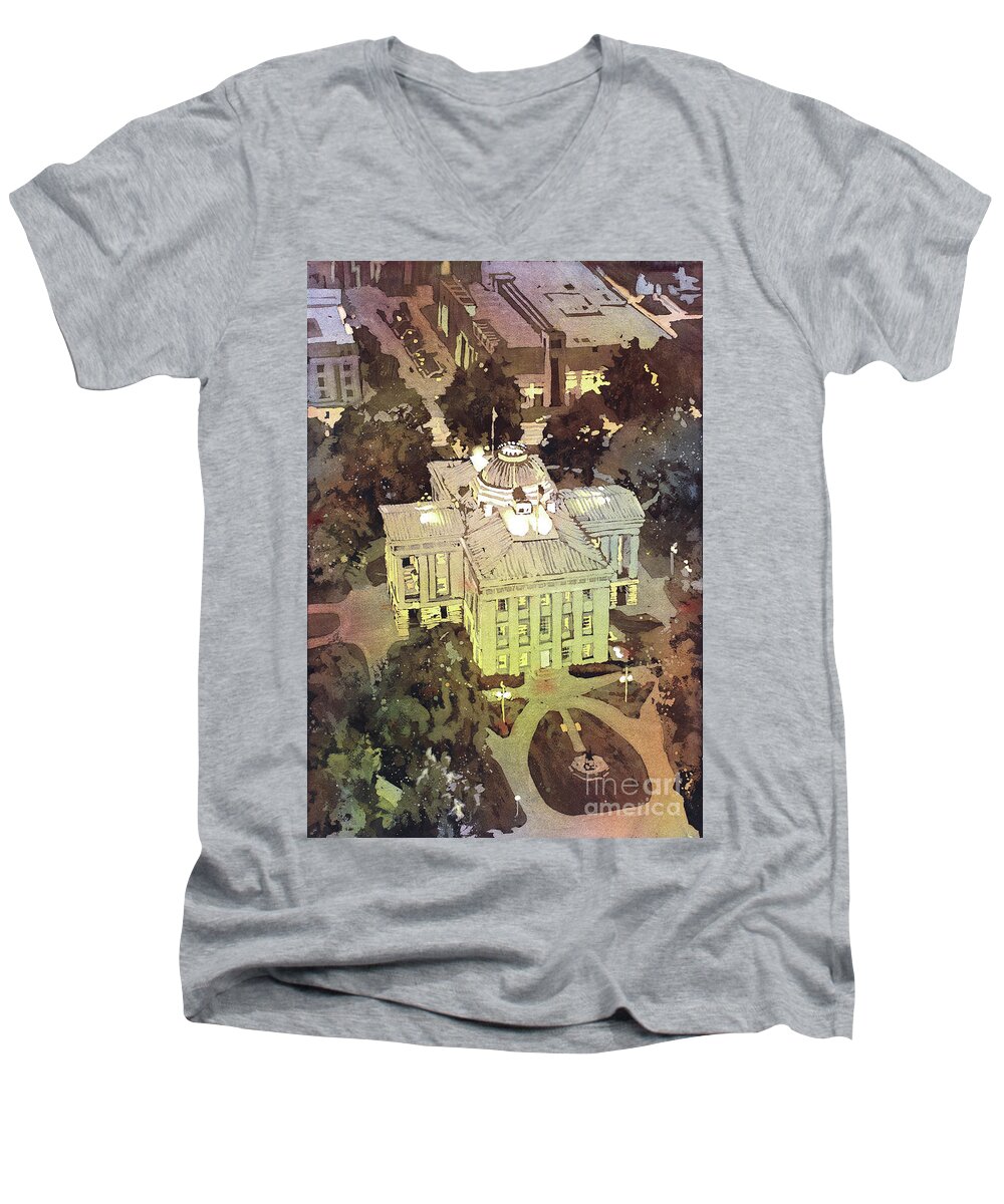 Fine Art Painting Men's V-Neck T-Shirt featuring the painting Capitol of Stupid- Raleigh, NC by Ryan Fox