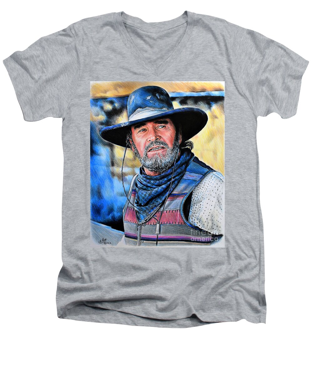 James Garner Men's V-Neck T-Shirt featuring the drawing Captain Woodrow F Call by Andrew Read