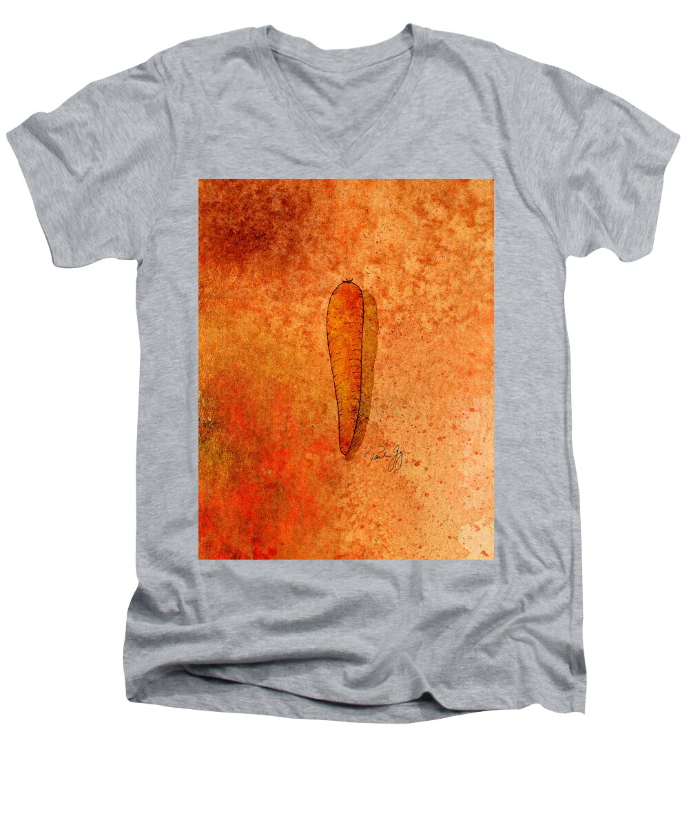 Carrot Men's V-Neck T-Shirt featuring the mixed media Carrot by Paul Gaj