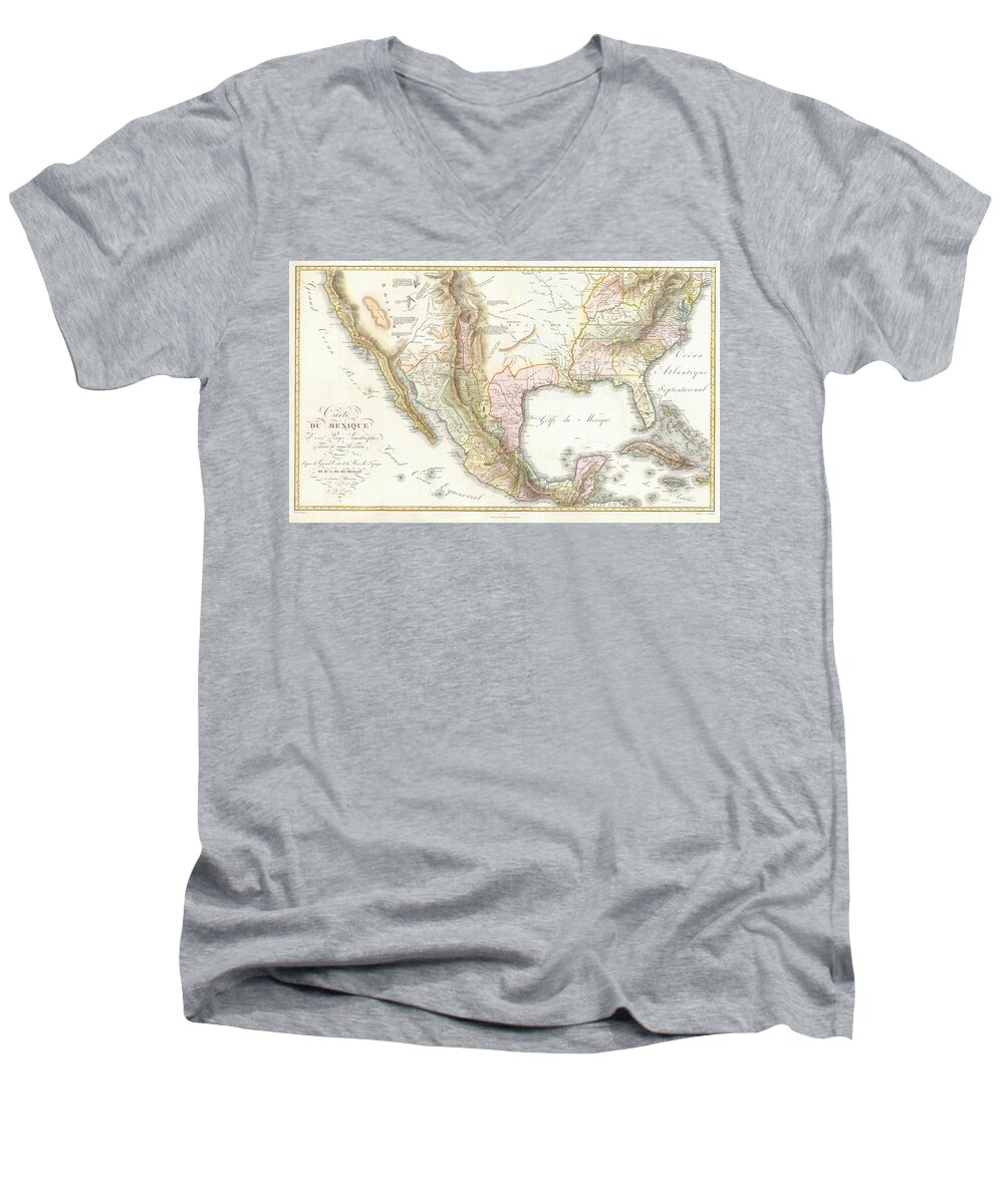 Map Men's V-Neck T-Shirt featuring the digital art Carte du Mexique 1811 by Texas Map Store