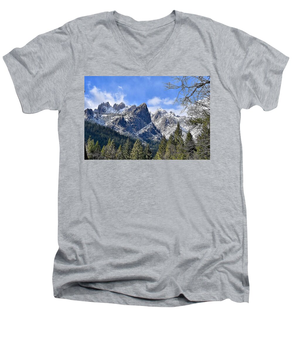 Castle Crags Men's V-Neck T-Shirt featuring the photograph Castle Crags by Maria Jansson
