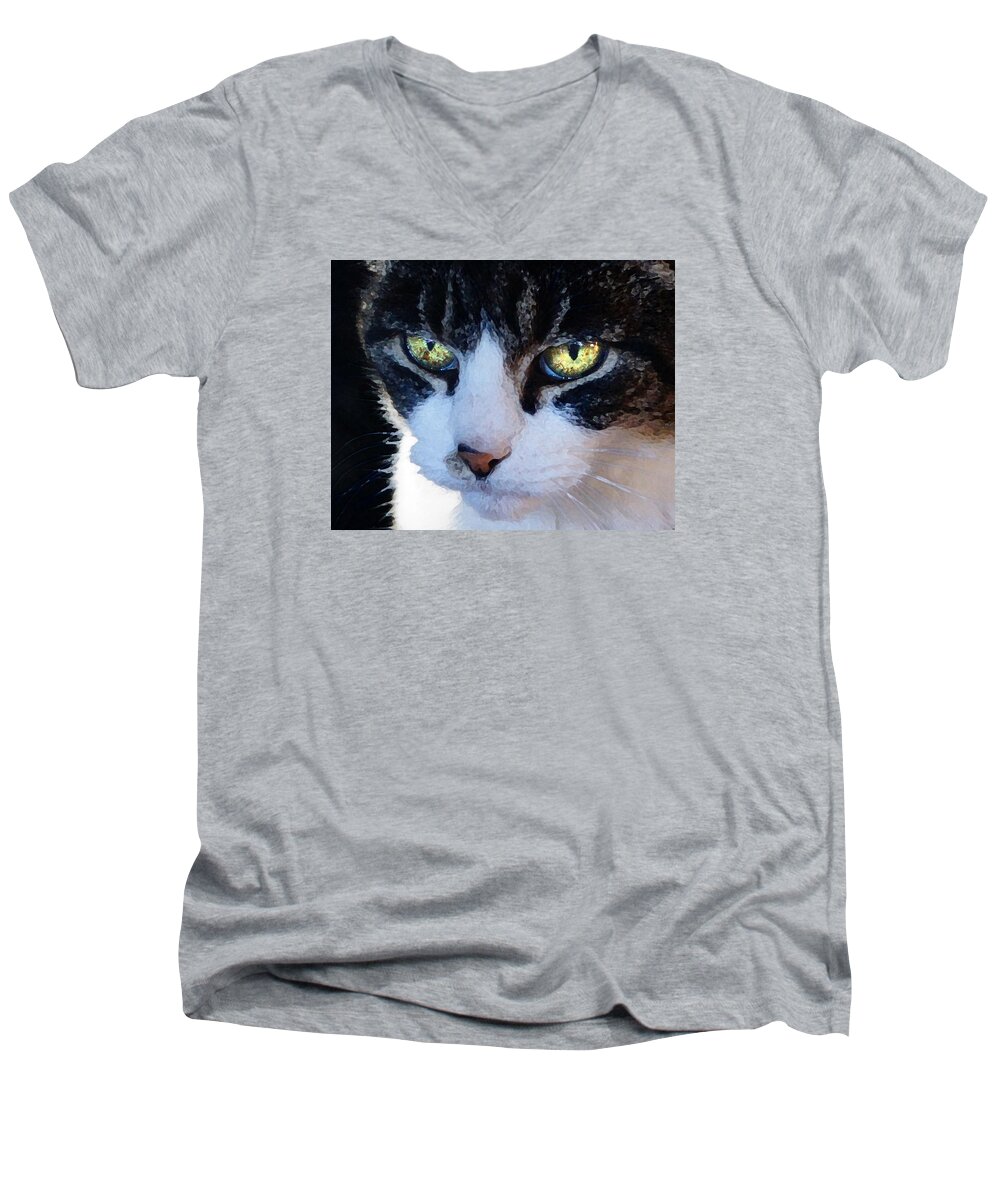 Cat Men's V-Neck T-Shirt featuring the digital art Cat Eyes by Jana Russon