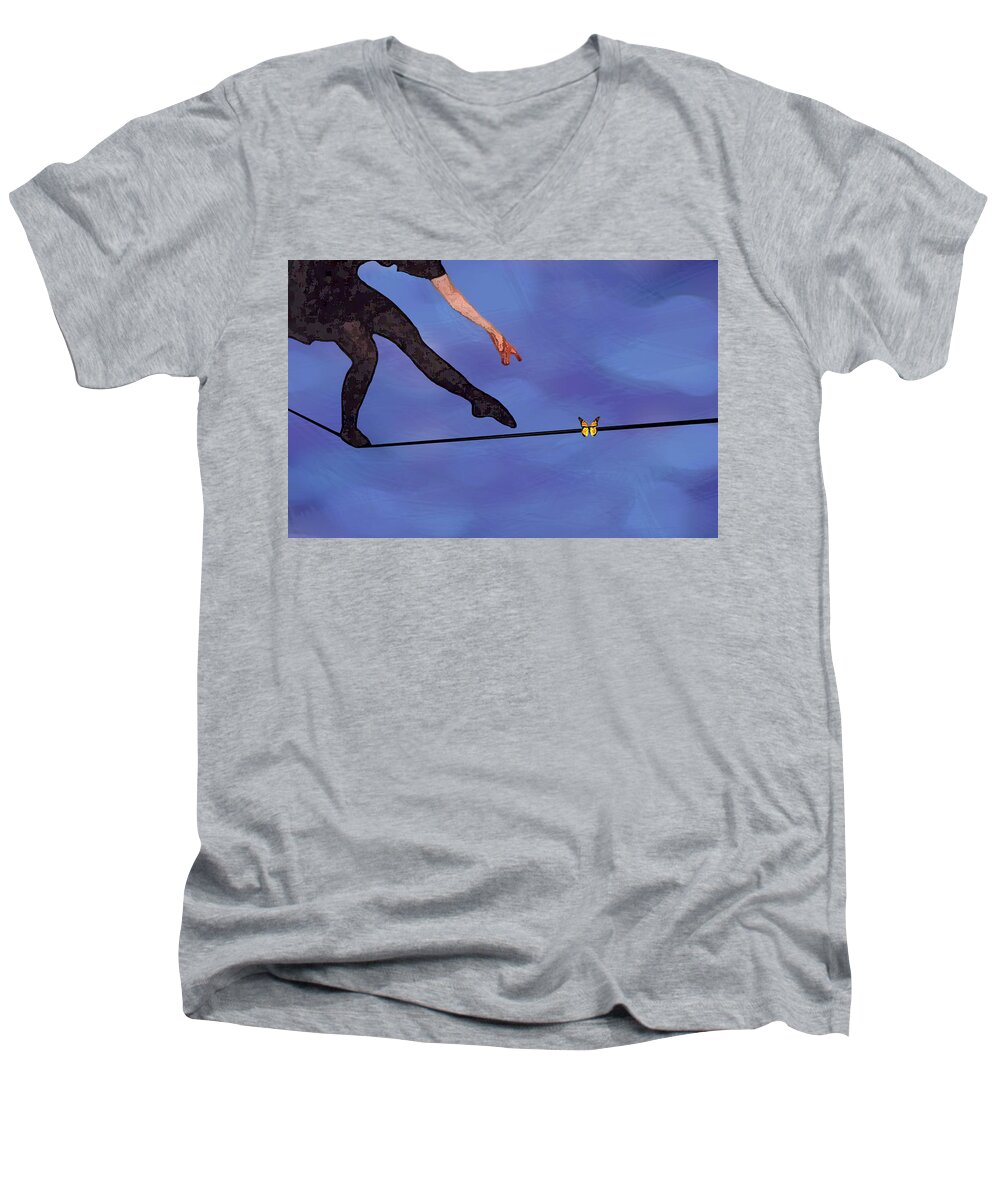 Surreal Men's V-Neck T-Shirt featuring the painting Catching Butterflies by Steve Karol