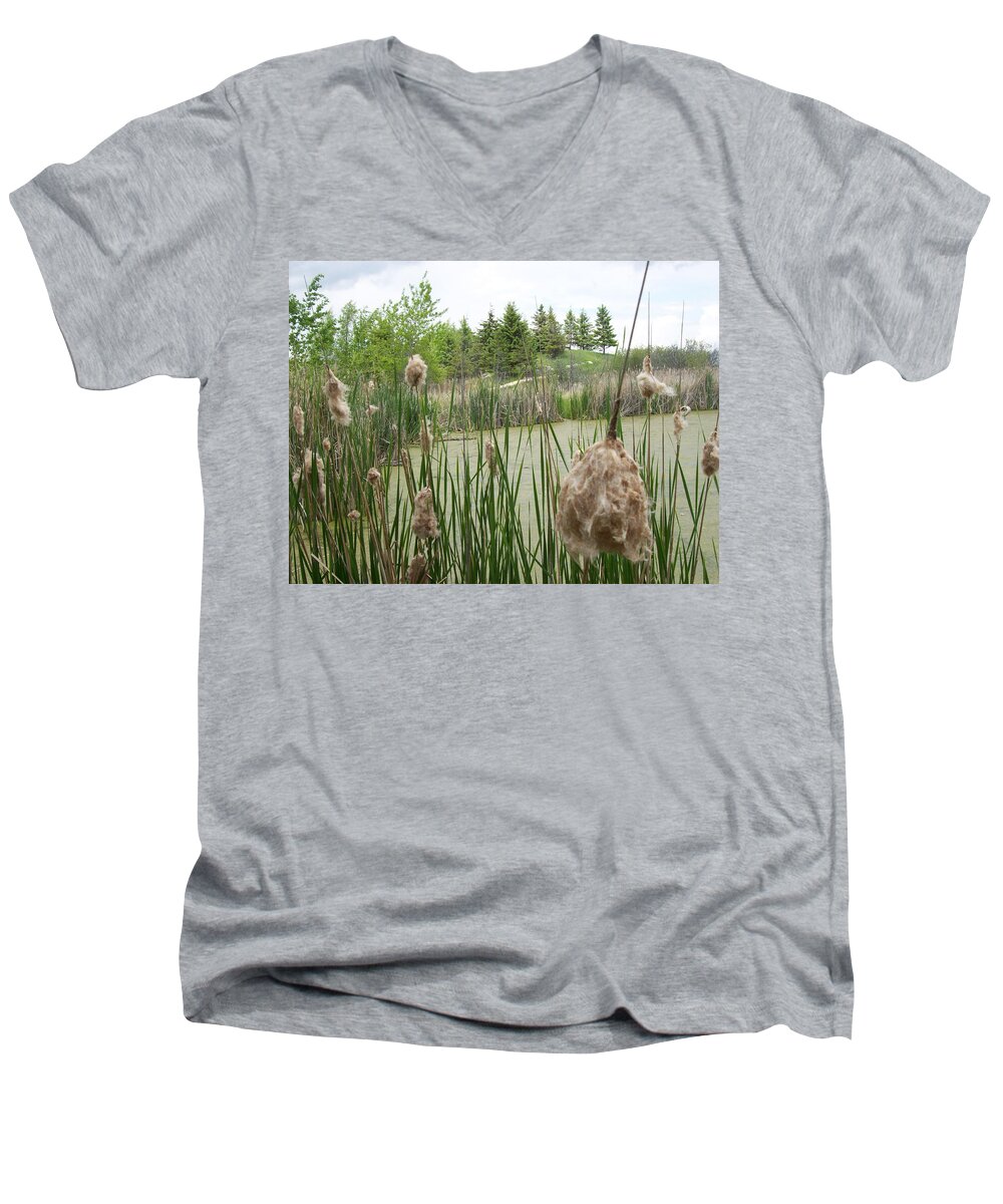 Wetlands Men's V-Neck T-Shirt featuring the photograph Cattails by Mary Mikawoz