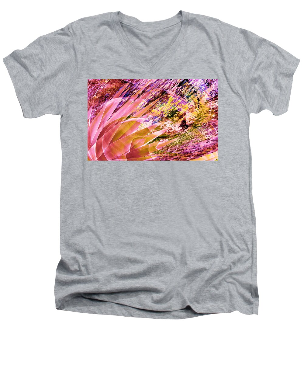 Abstract Men's V-Neck T-Shirt featuring the photograph Celebration in Pink by Stephanie Grant