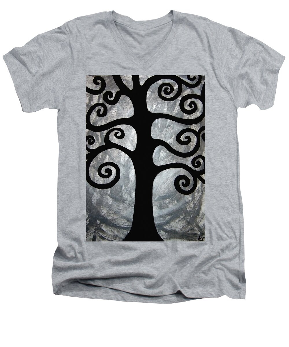 Abstract Tree Men's V-Neck T-Shirt featuring the painting Chaos Tree by Angelina Tamez