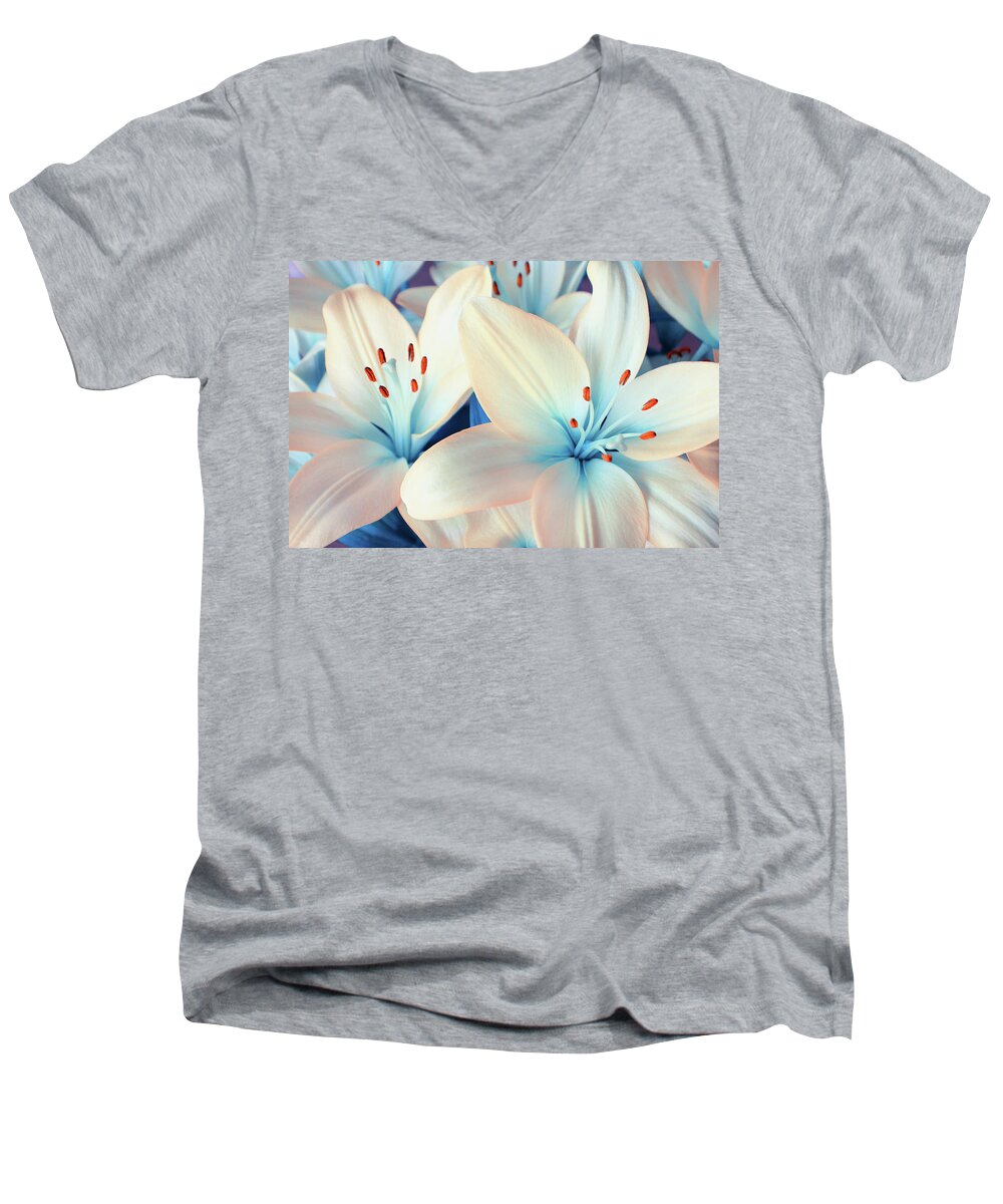 Lily Men's V-Neck T-Shirt featuring the photograph Charming Elegance by Iryna Goodall