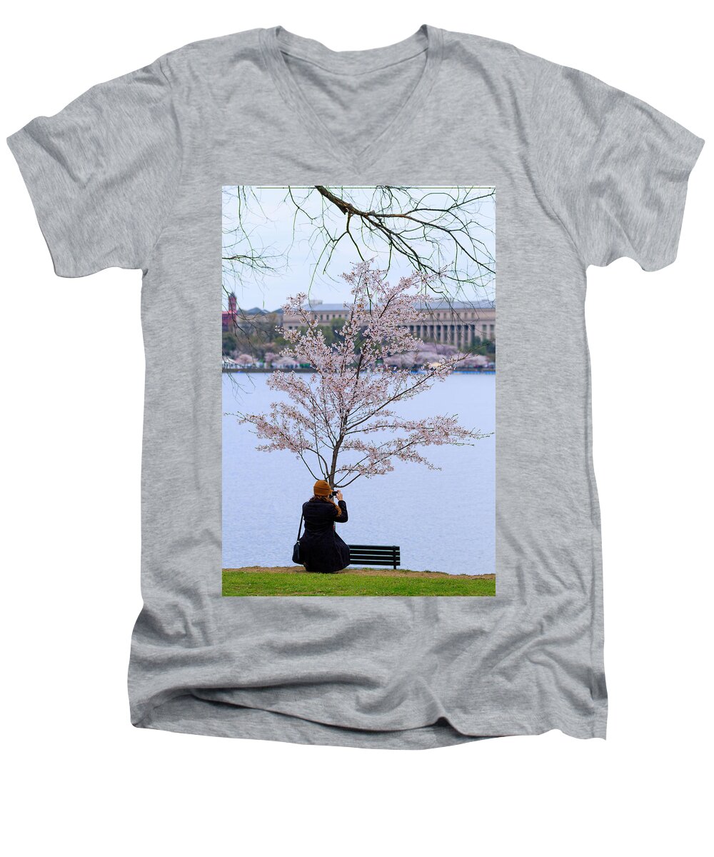 Tourist Men's V-Neck T-Shirt featuring the photograph Chasing Blossoms by Edward Kreis
