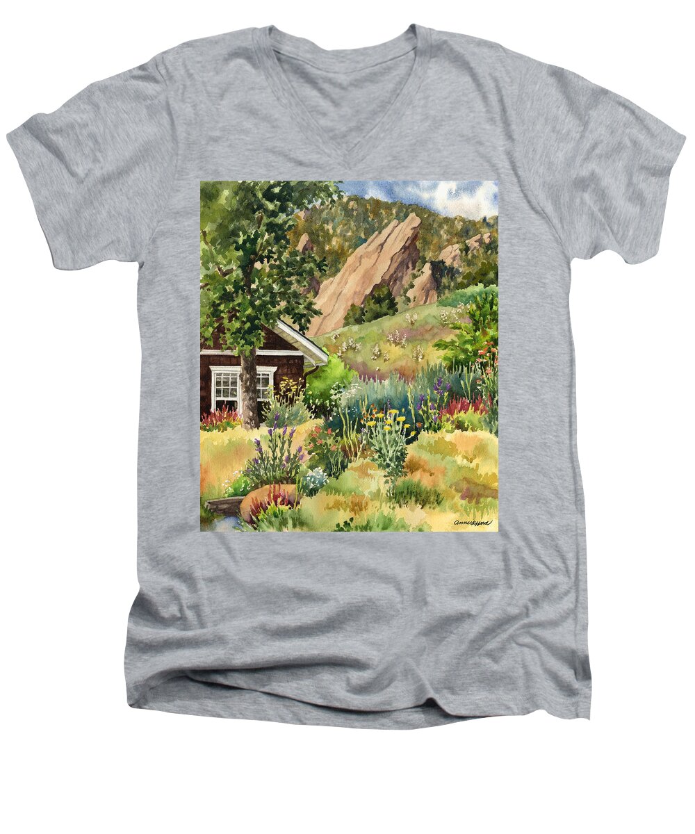 Cottage Painting Men's V-Neck T-Shirt featuring the painting Chautauqua Cottage by Anne Gifford