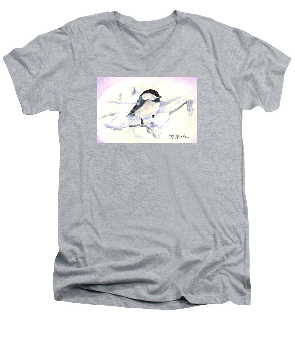 Bird Men's V-Neck T-Shirt featuring the painting Cheeky Chickadee by Marsha Karle