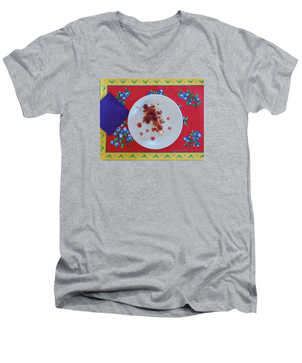 Dessert Men's V-Neck T-Shirt featuring the digital art Cheese Cake with Cherries by Jana Russon