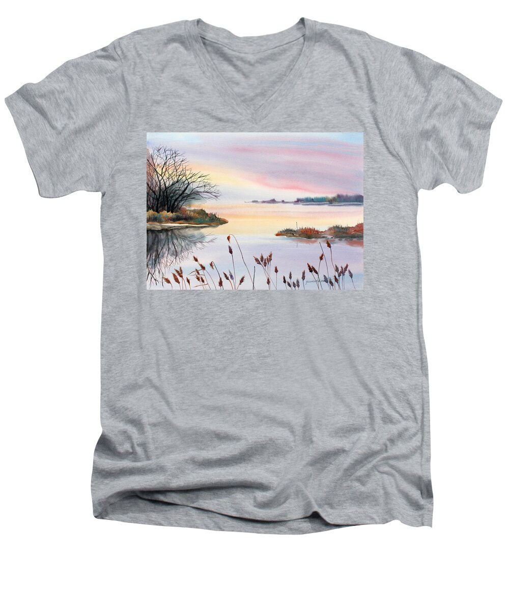 Sunset Men's V-Neck T-Shirt featuring the painting Chesapeake Bay Sunset by Yolanda Koh