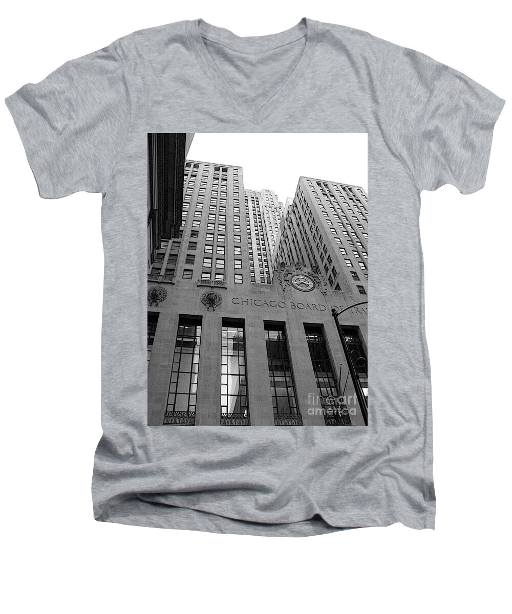 Black And White Men's V-Neck T-Shirt featuring the photograph Chicago Board of Trade by David Bearden