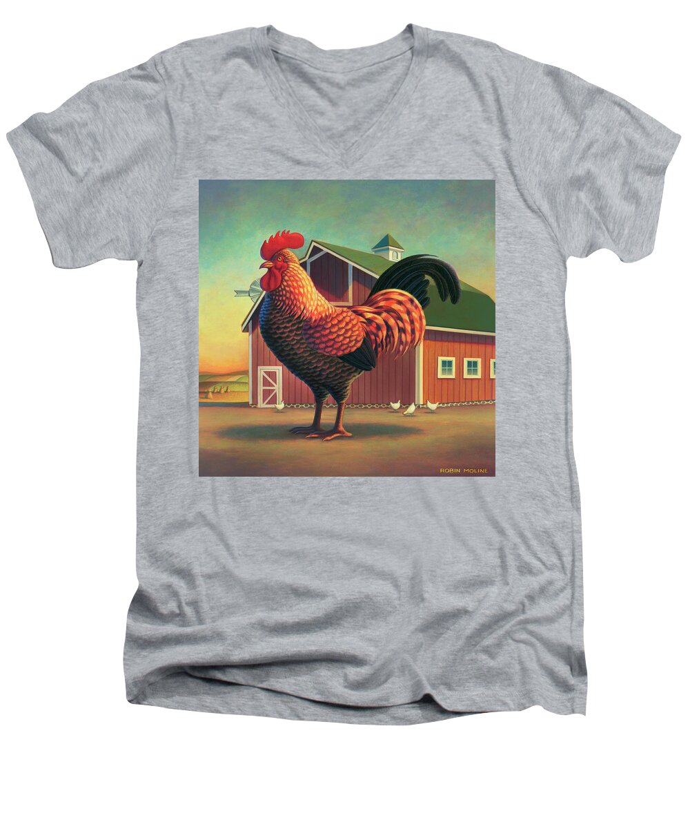 Rooster Men's V-Neck T-Shirt featuring the painting Barnyard by Robin Moline