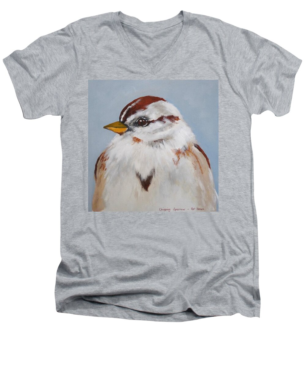 Chipping Sparrow Men's V-Neck T-Shirt featuring the painting Chipping Sparrow by Pat Dolan