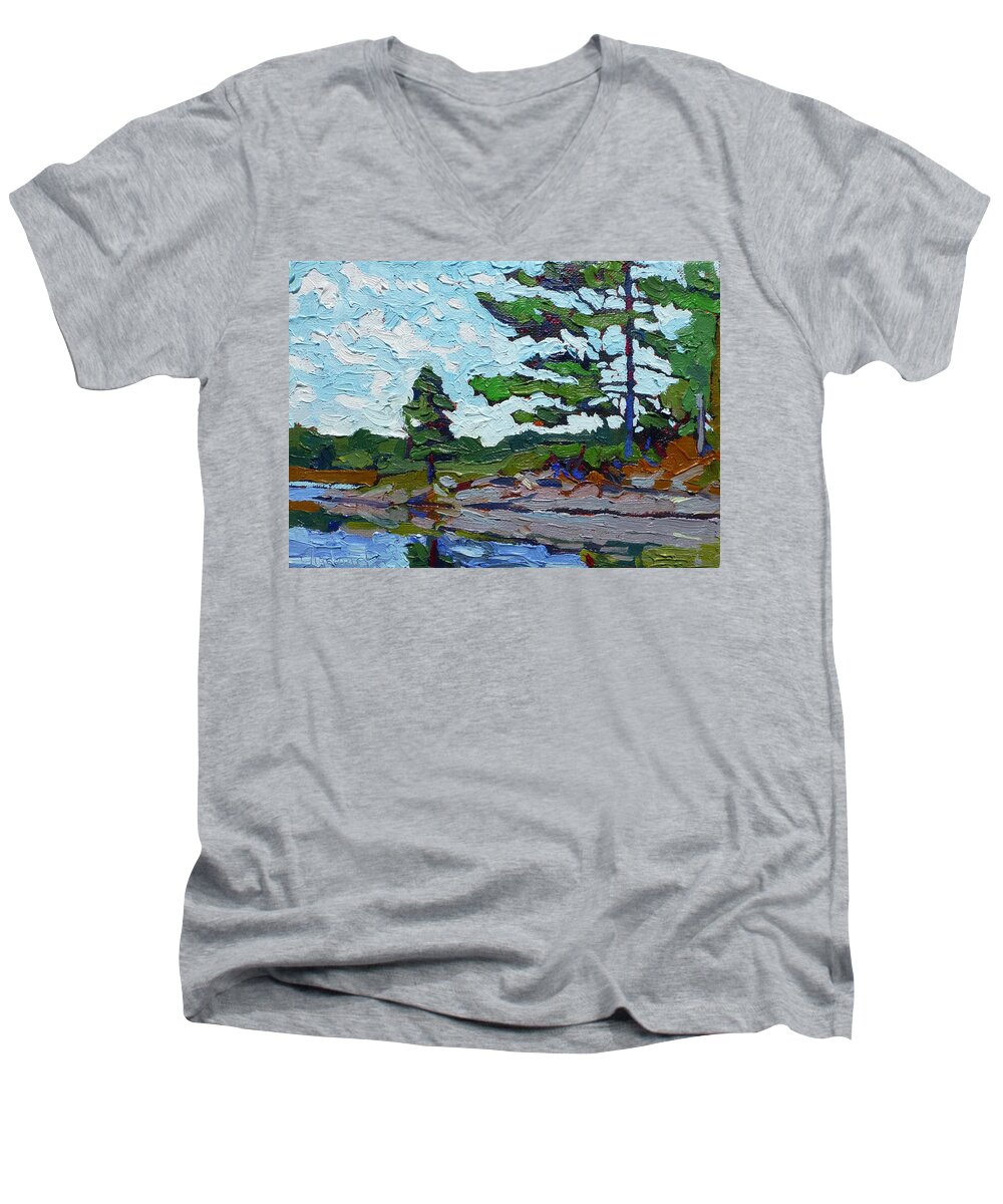 Cedar Men's V-Neck T-Shirt featuring the painting Chip's Elbow by Phil Chadwick