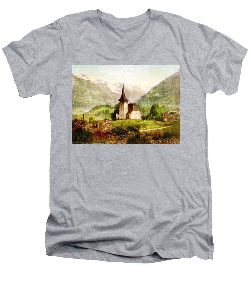 Church In The Alps Men's V-Neck T-Shirt featuring the photograph CHURCH iN THE ALPS by Carlos Diaz