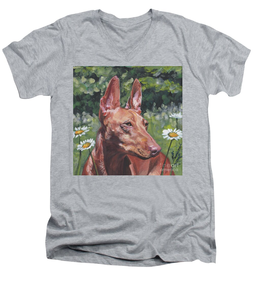 Cirneco Dell'etna Men's V-Neck T-Shirt featuring the painting Cirneco Dell'Etna by Lee Ann Shepard
