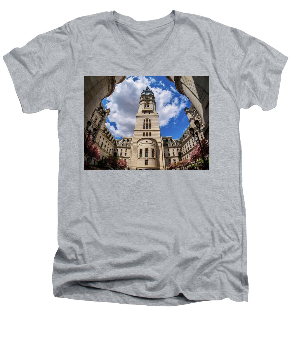 City Hall Men's V-Neck T-Shirt featuring the photograph City-hall-philadelphia-photo by Louis Dallara