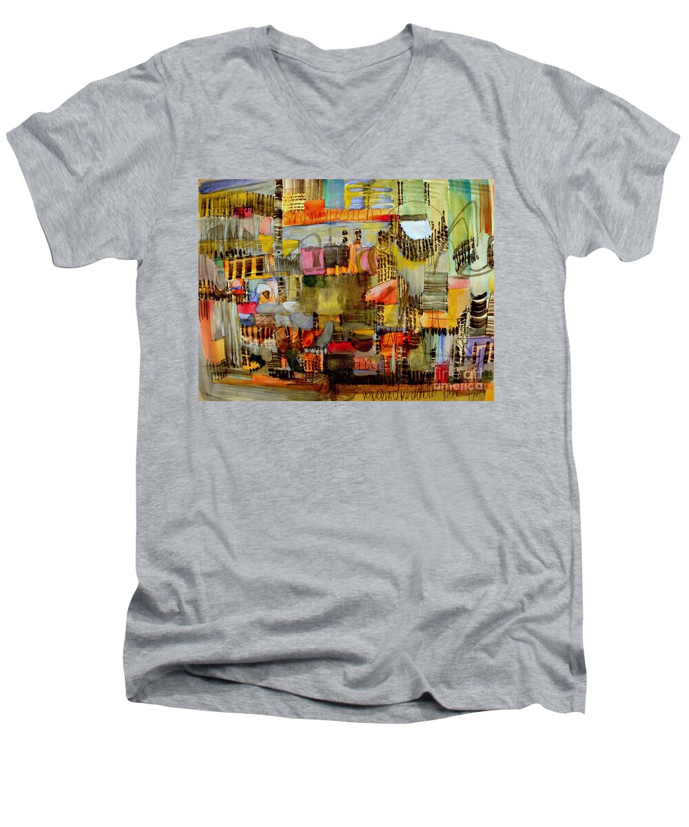 Abstract Cityscape Men's V-Neck T-Shirt featuring the painting City Life by Nancy Kane Chapman