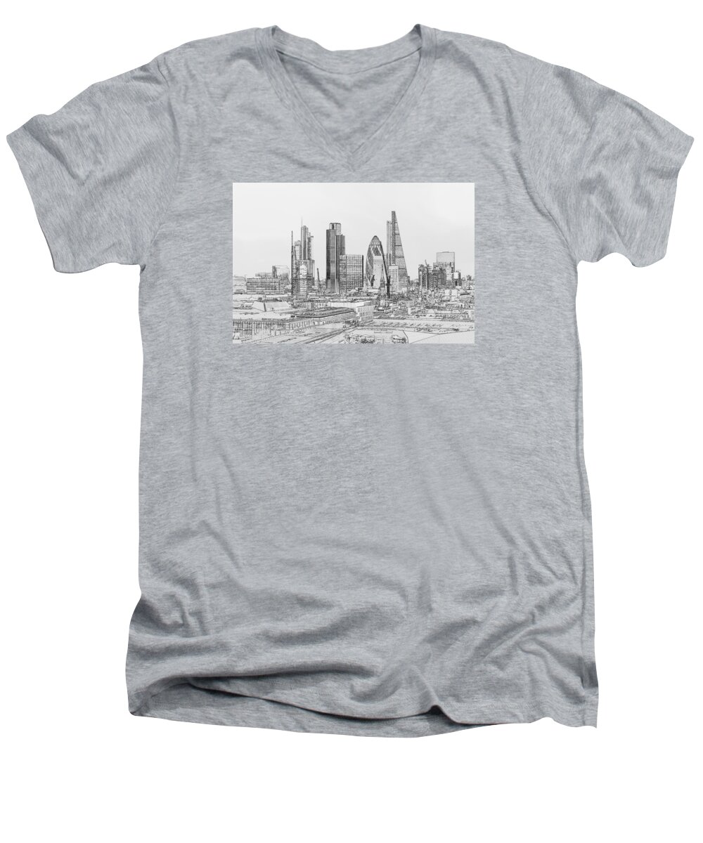 Great Britain Men's V-Neck T-Shirt featuring the photograph City of London outline poster BW by Gary Eason