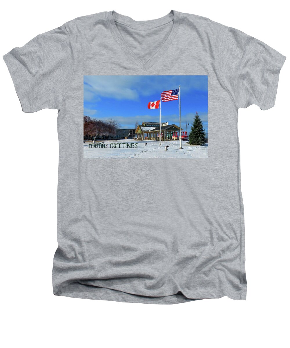 Clayton Men's V-Neck T-Shirt featuring the photograph Clayton seasons greetings by Dennis McCarthy