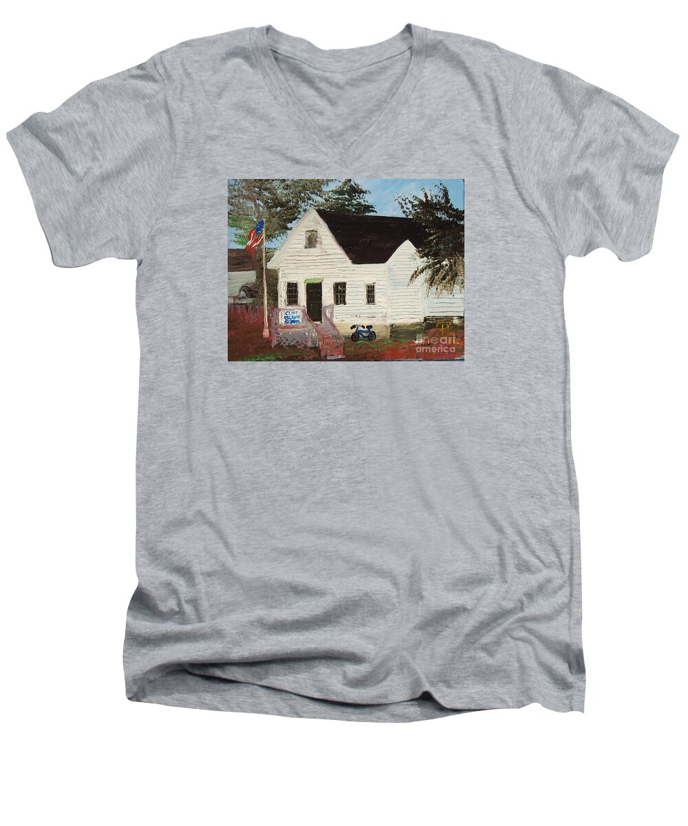 #cliffisland #americana Men's V-Neck T-Shirt featuring the painting Cliff Island School by Francois Lamothe