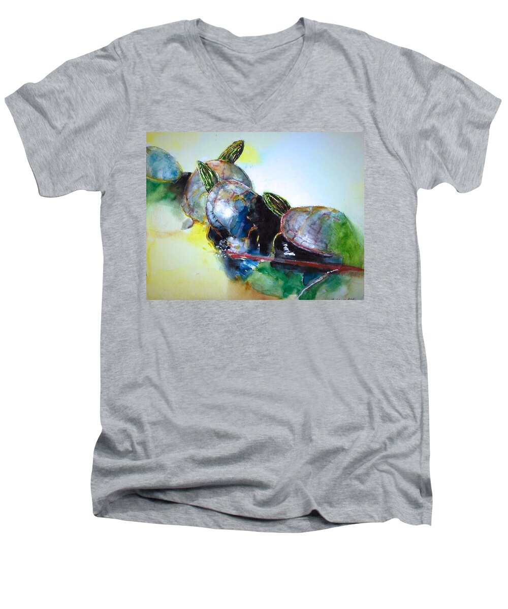 Turtles. Men's V-Neck T-Shirt featuring the painting Close Friends by Bobby Walters