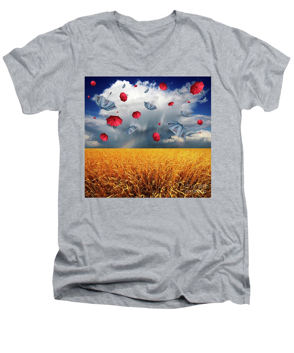 Field Men's V-Neck T-Shirt featuring the photograph Cloudy With A Chance Of Umbrellas by Bob Christopher