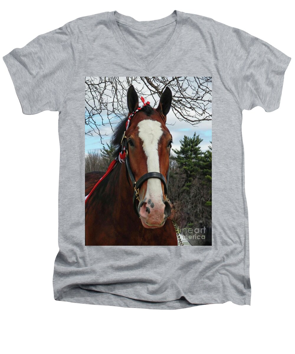  Horse Men's V-Neck T-Shirt featuring the photograph Clydesdale Horse by Marcia Lee Jones