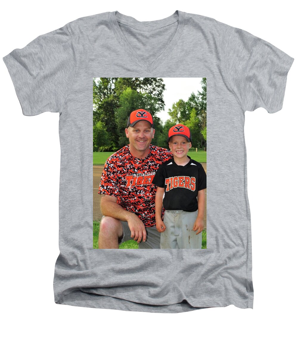 Men's V-Neck T-Shirt featuring the photograph Coach Sodorff and Cody 9740 by Jerry Sodorff
