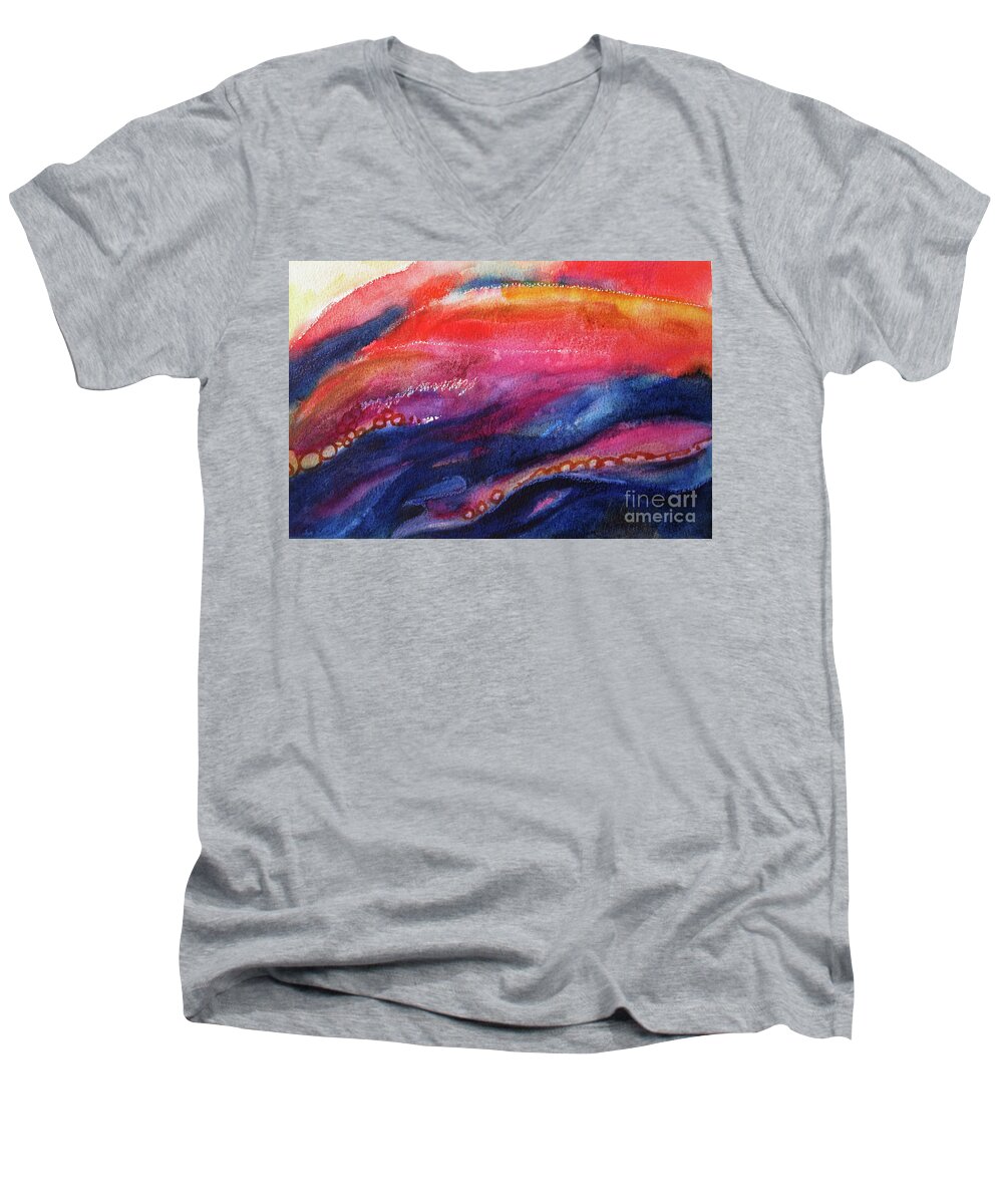 Painting Men's V-Neck T-Shirt featuring the painting Coatings and Deposits of Color by Kathy Braud
