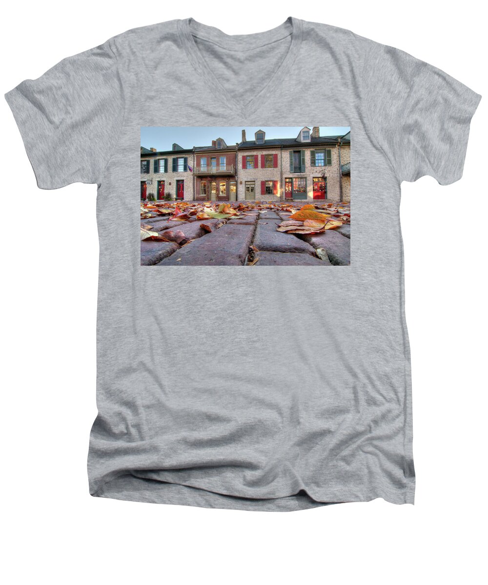 St. Charles Men's V-Neck T-Shirt featuring the photograph Cobblestone and Leaves by Steve Stuller