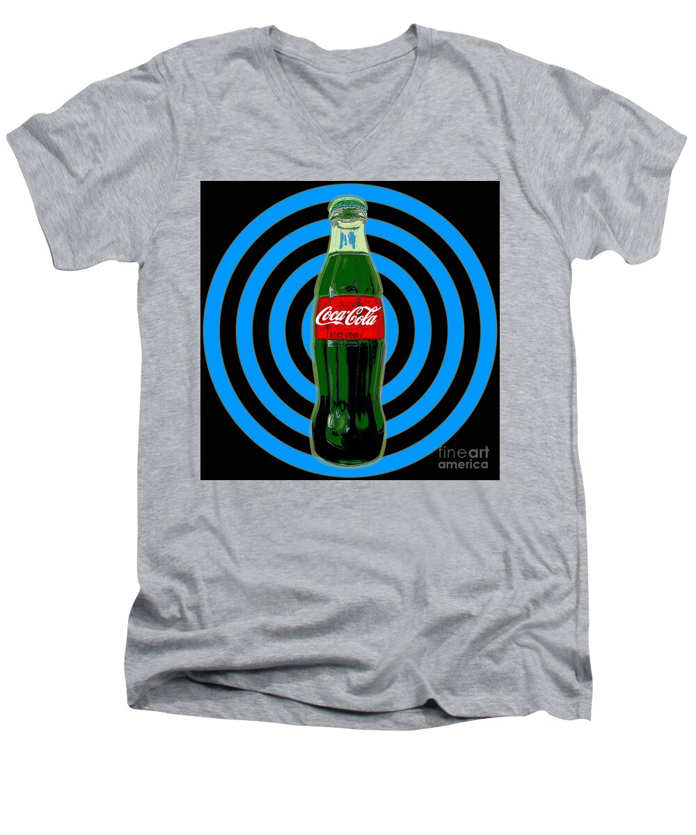 Coca Cola Men's V-Neck T-Shirt featuring the digital art Coca cola Pop Art by Jean luc Comperat