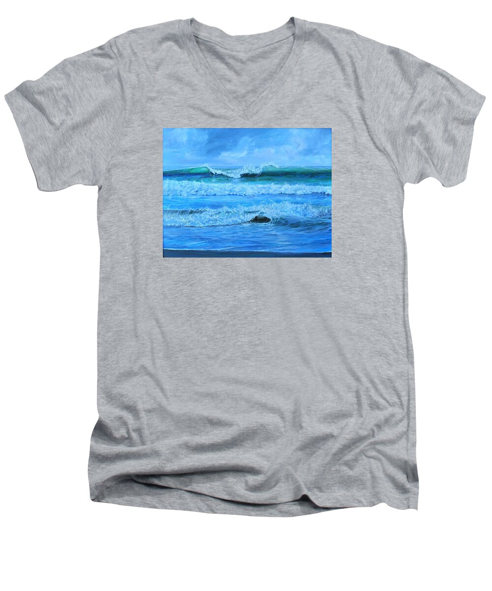 Florida Men's V-Neck T-Shirt featuring the painting Cocoa Beach Surf by AnnaJo Vahle