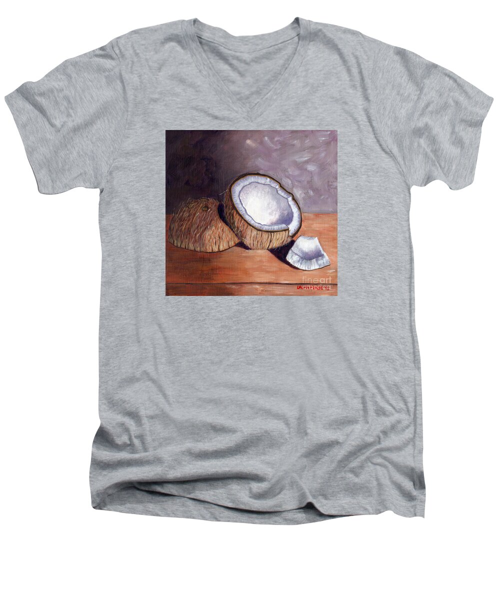 Coconut Still Life Men's V-Neck T-Shirt featuring the painting Coconut Anyone? by Laura Forde