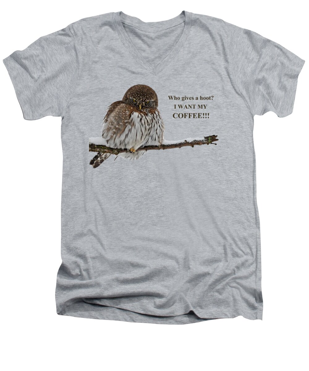 Coffee Men's V-Neck T-Shirt featuring the photograph Coffee Owl by Whispering Peaks Photography