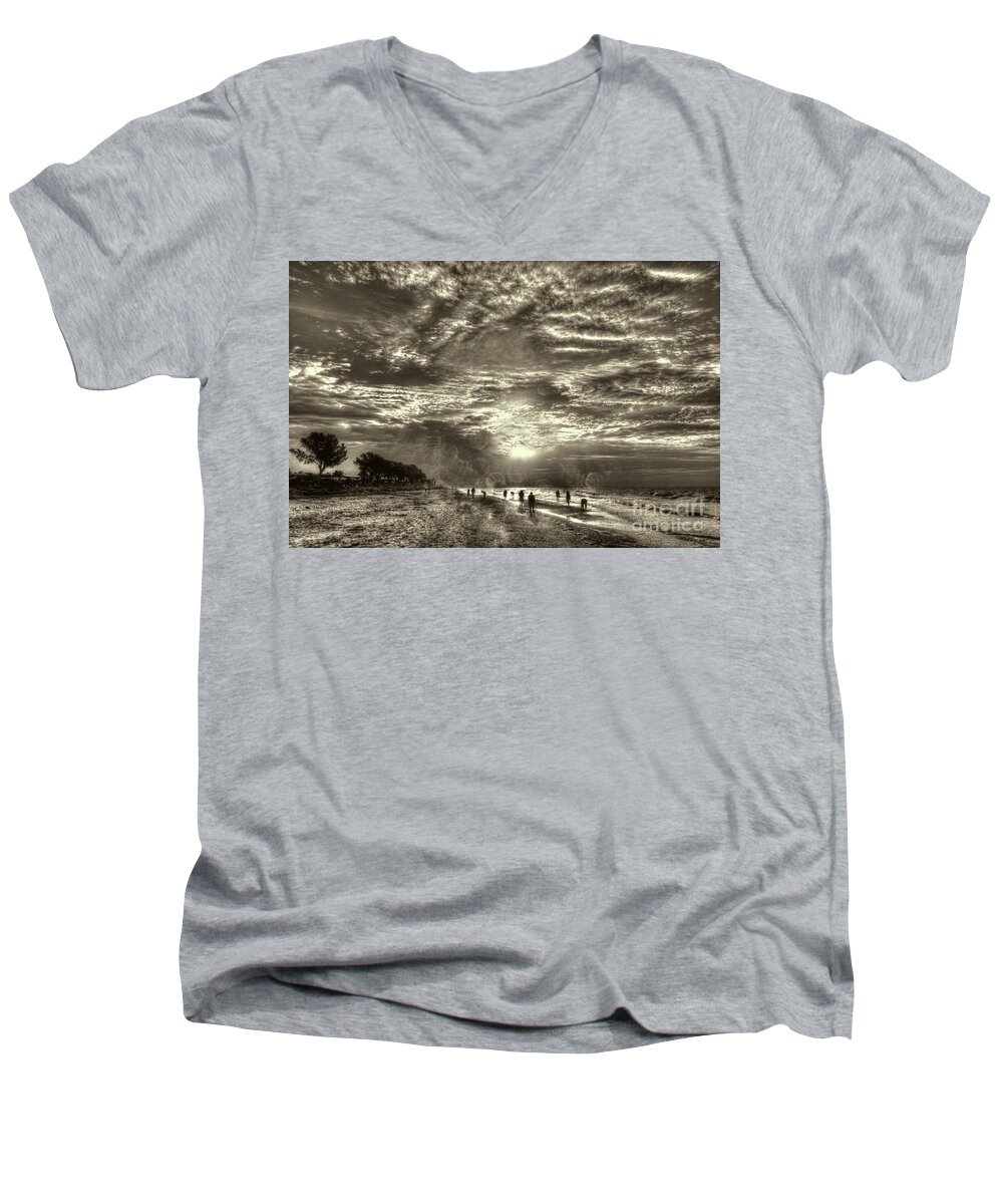 Sanibel Island Men's V-Neck T-Shirt featuring the photograph Collecting Seashells On Sanibel Island by Jeff Breiman