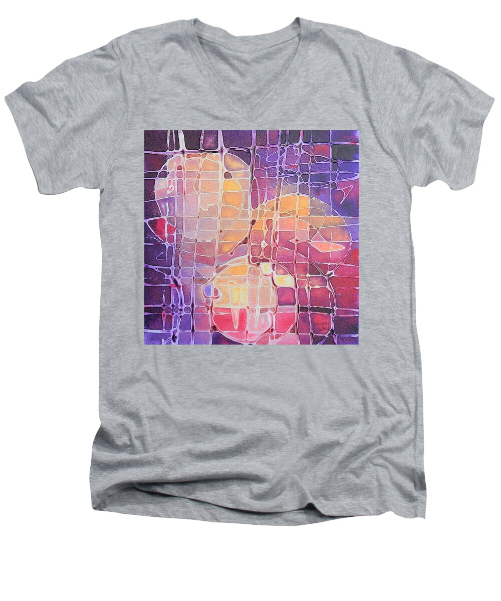 Abstract Men's V-Neck T-Shirt featuring the painting Color Odyssey by Nancy Jolley