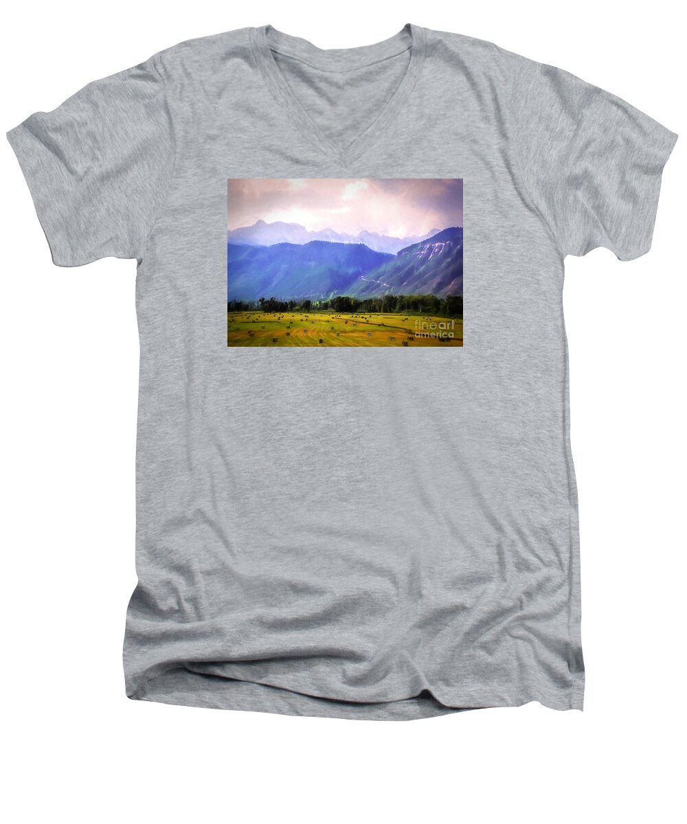 Digital Art Men's V-Neck T-Shirt featuring the painting Colorado Harvest Watercolor by Janice Pariza