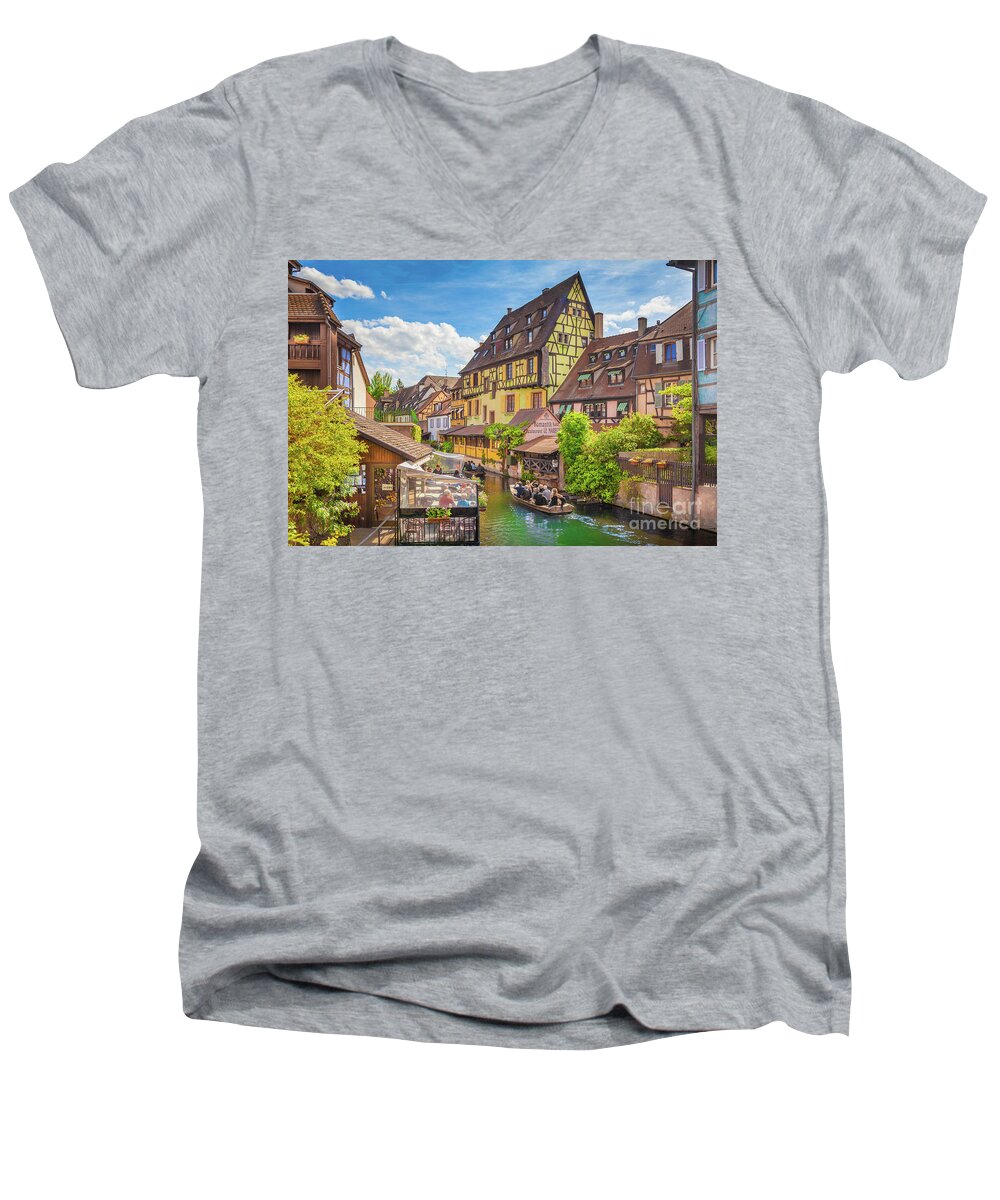 Alsace Men's V-Neck T-Shirt featuring the photograph Colorful Colmar by JR Photography