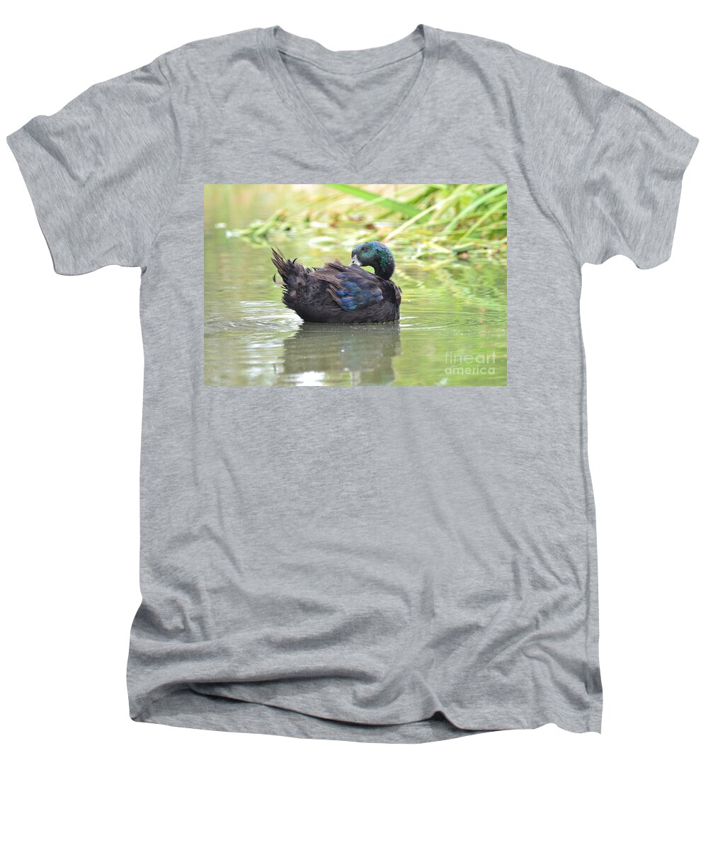 Duck Men's V-Neck T-Shirt featuring the photograph Colorful Duck by Laurianna Taylor
