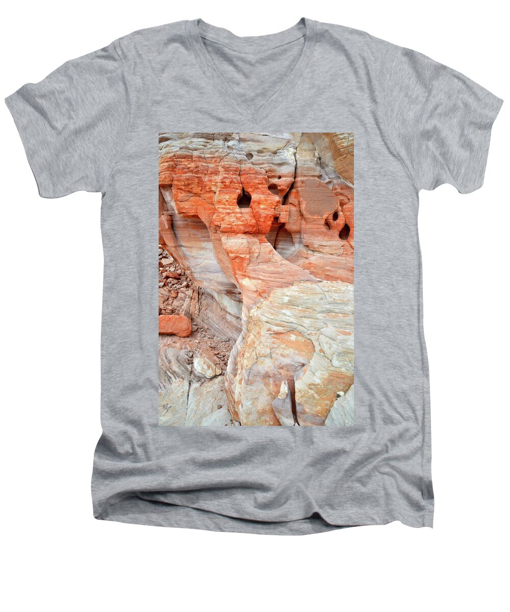 Valley Of Fire State Park Men's V-Neck T-Shirt featuring the photograph Colorful Wall of Sandstone in Valley of Fire by Ray Mathis
