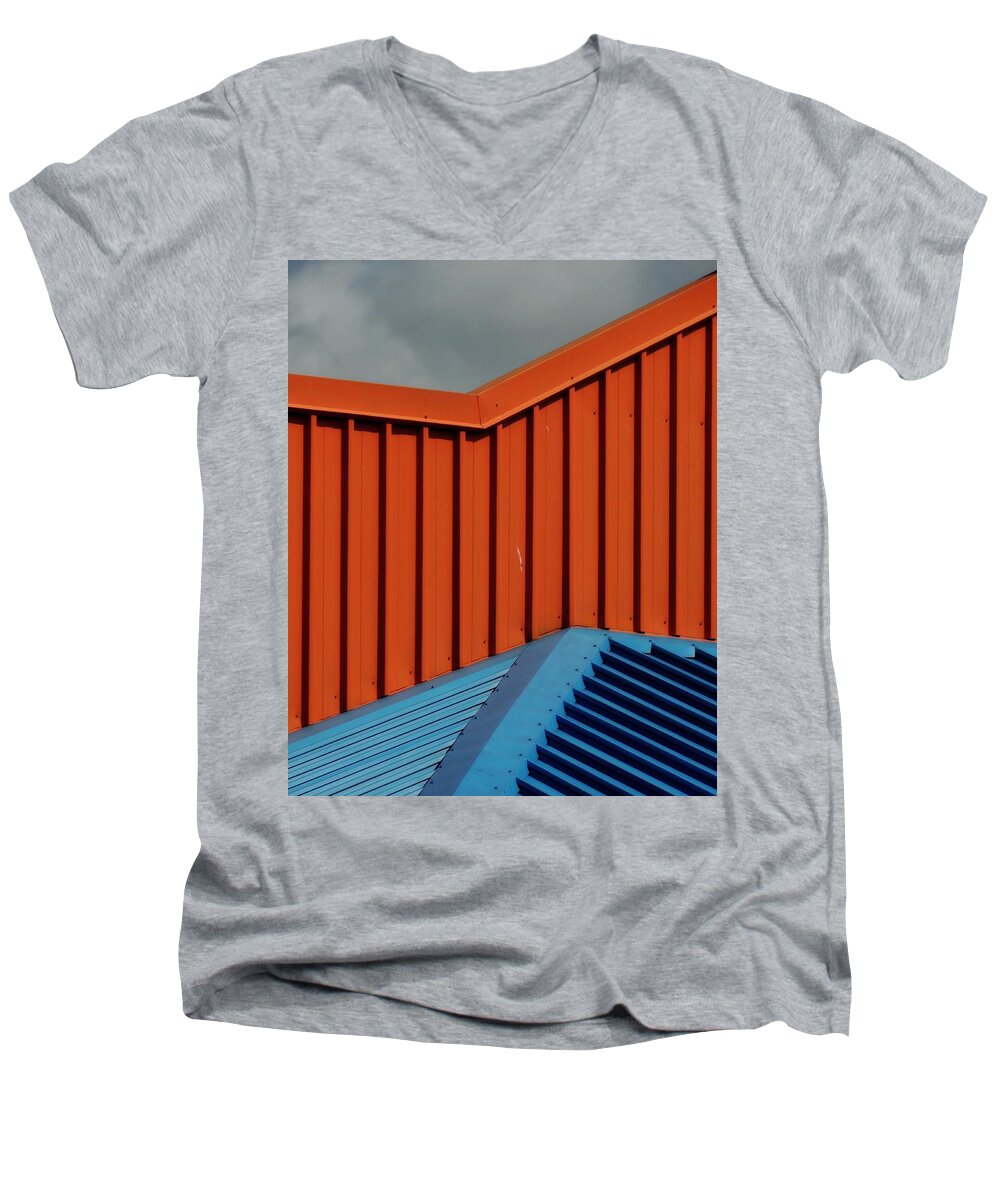 Architectural Abstract Men's V-Neck T-Shirt featuring the photograph Coloured Corrugations 1 by Denise Clark