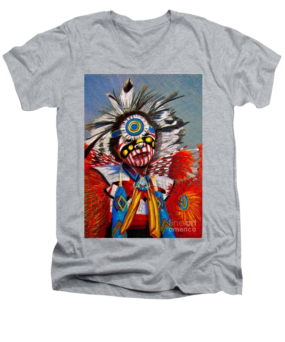 Comanche Dance Men's V-Neck T-Shirt featuring the drawing Comanche Dance by Marilyn Smith